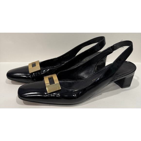 St. John Shoes - ST. JOHN Patent Leather Heels Slingback Loafers w/ Gold Buckle Size 8